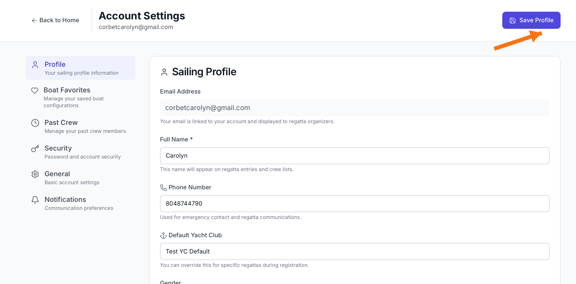 Save Profile button highlighted
