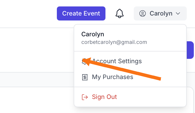 Account menu with Account Settings option highlighted