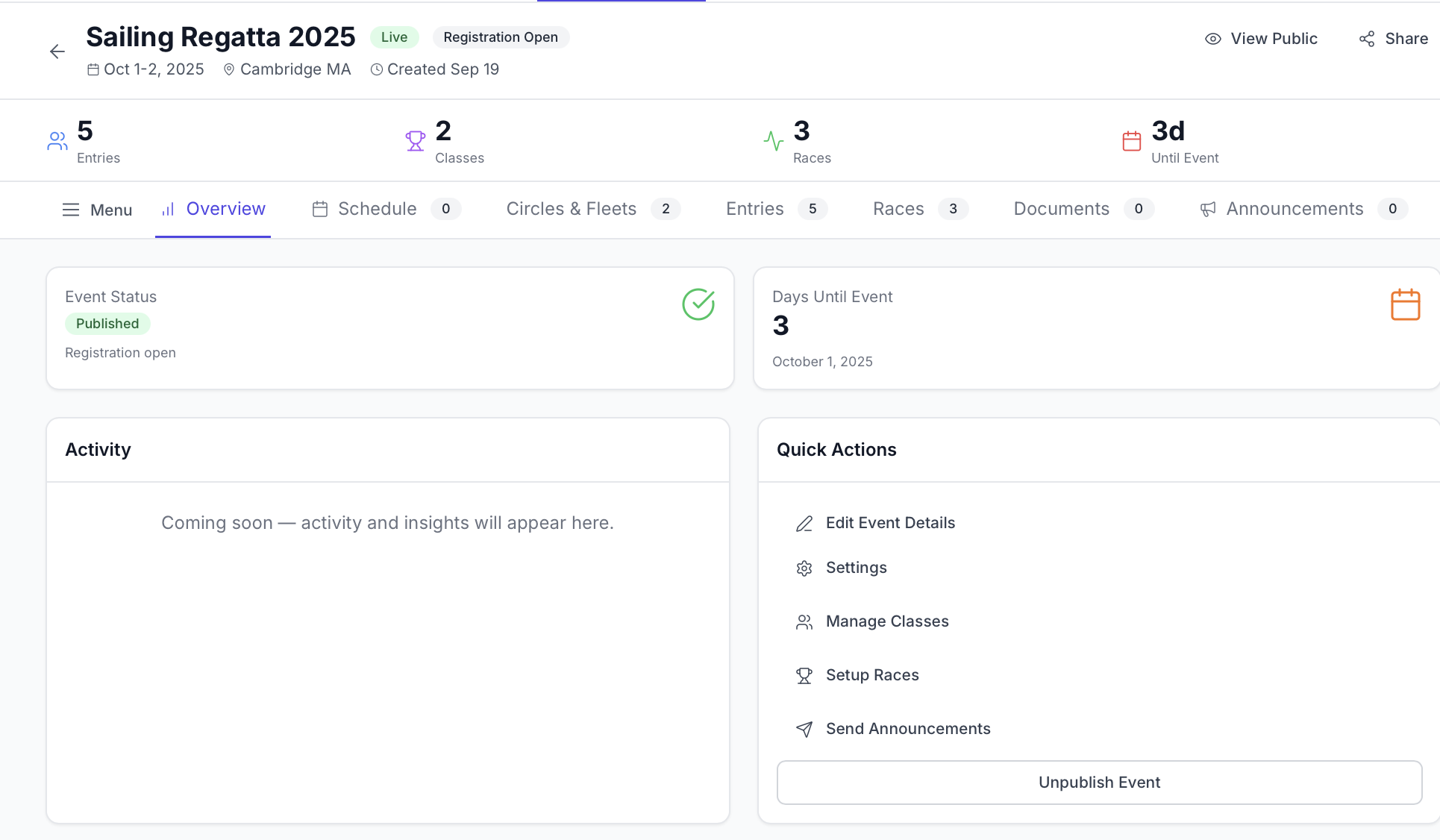RegattaHub Admin Dashboard Layout