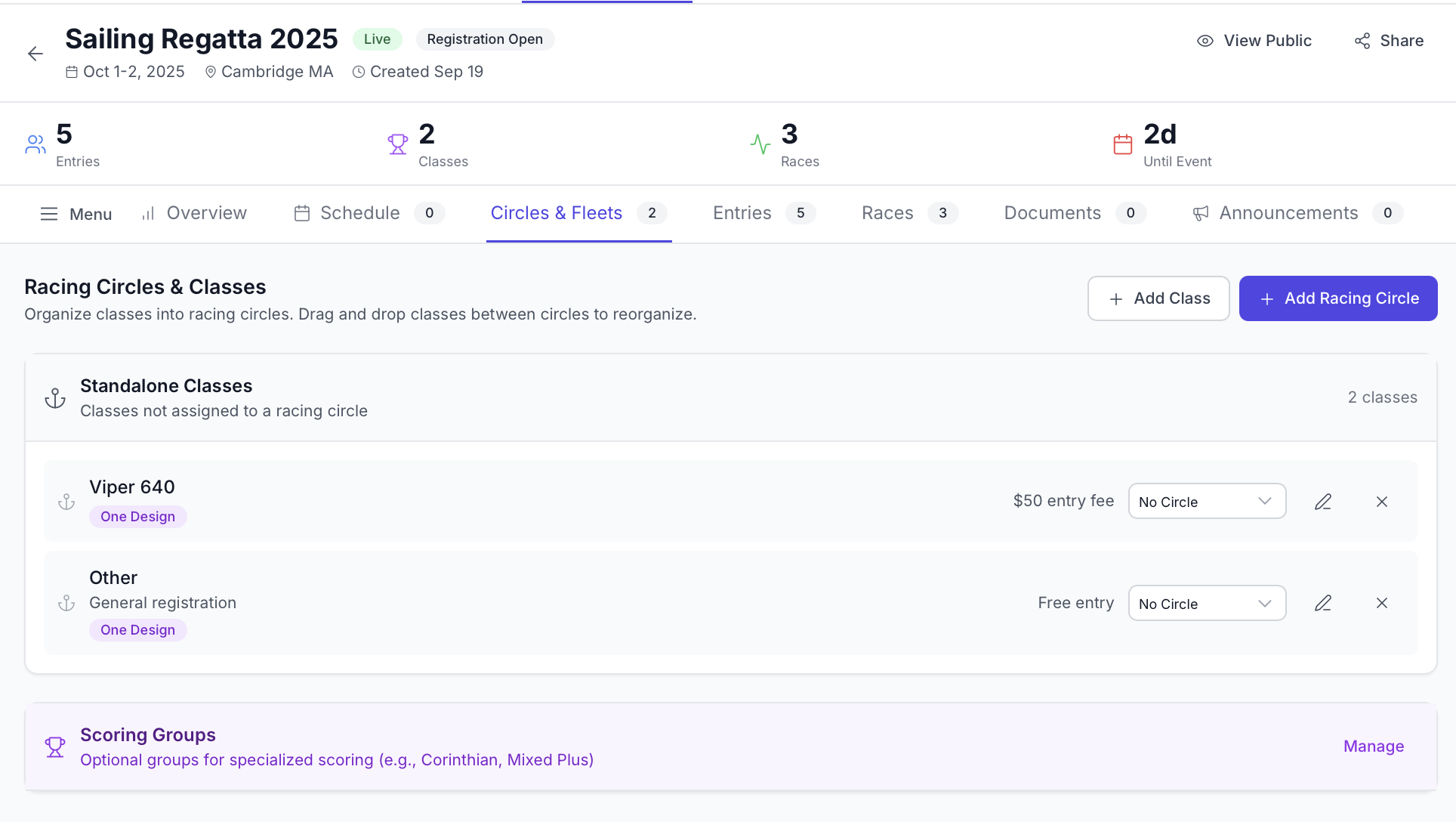 Managing fleets and circles after event creation