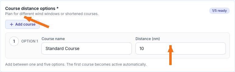 Create race course distance options section
