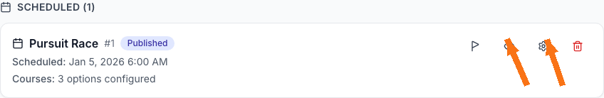 Pursuit race card with actions