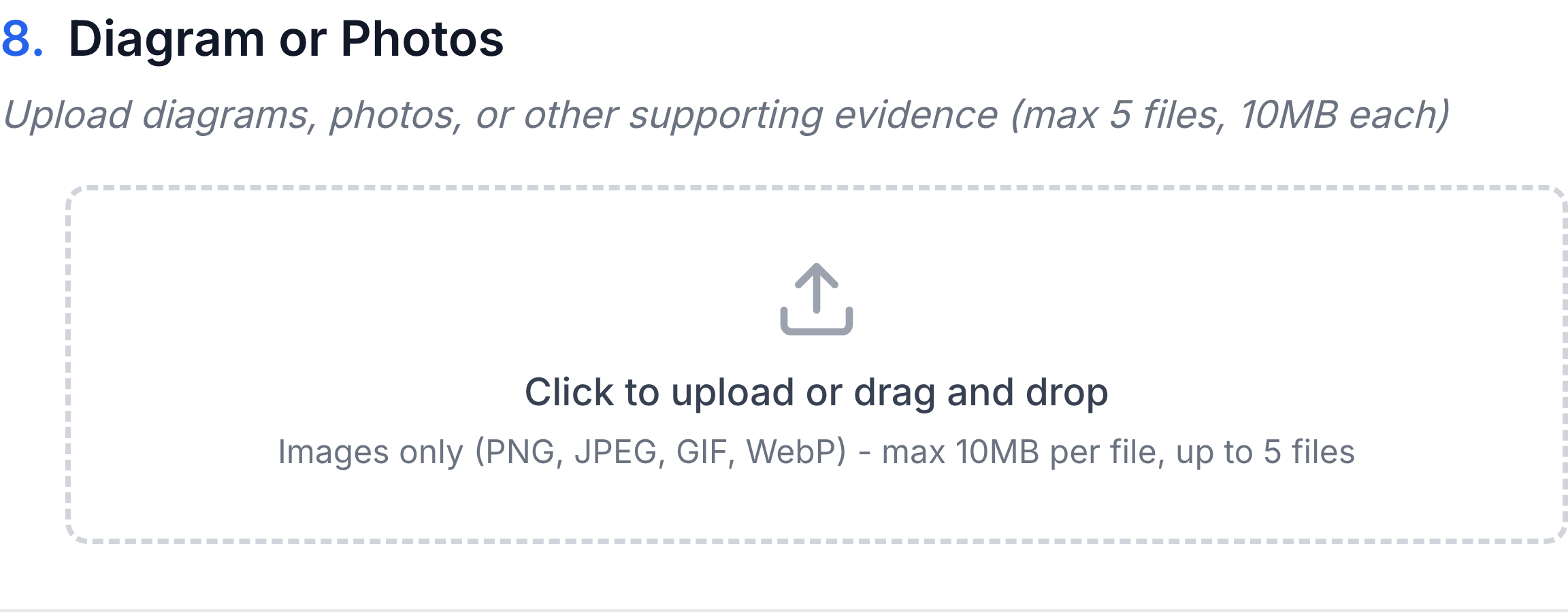 Diagram or Photos upload section in the protest form