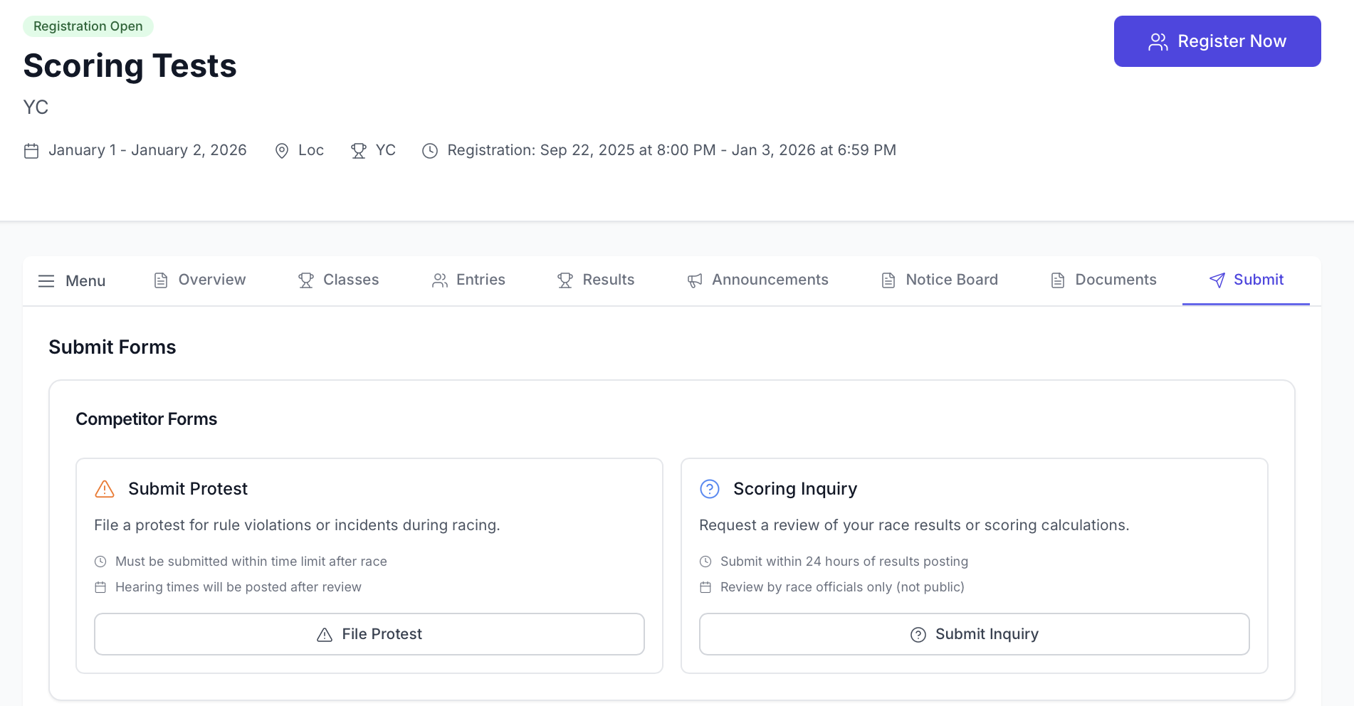 Submit tab showing the File Protest option