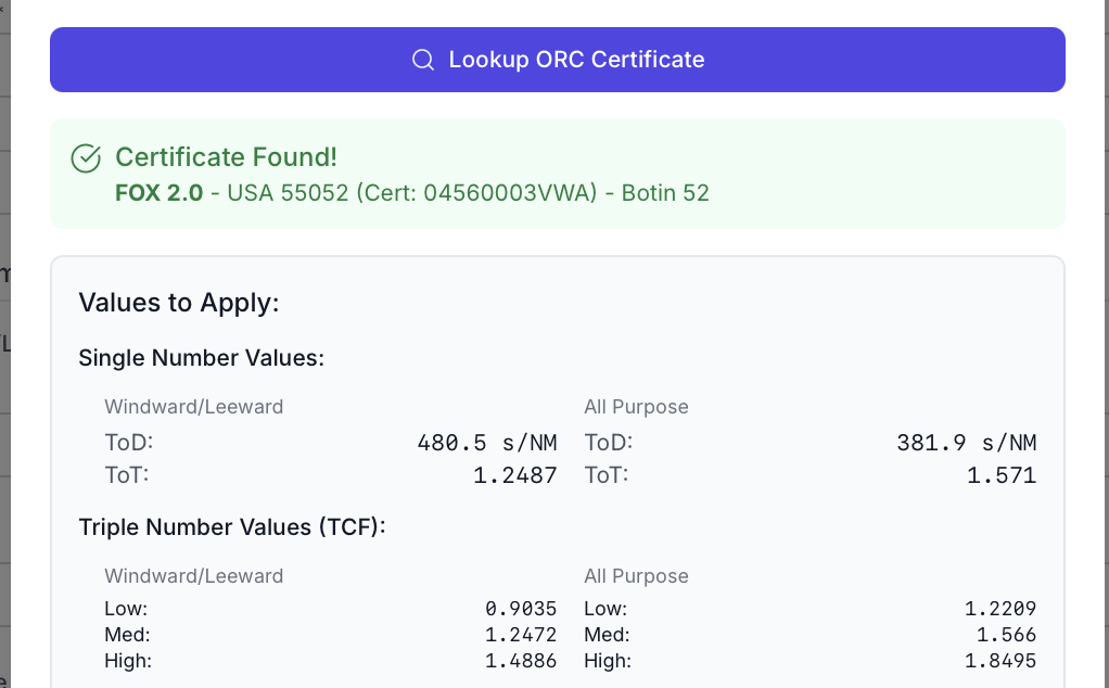 Successful ORC lookup with populated fields